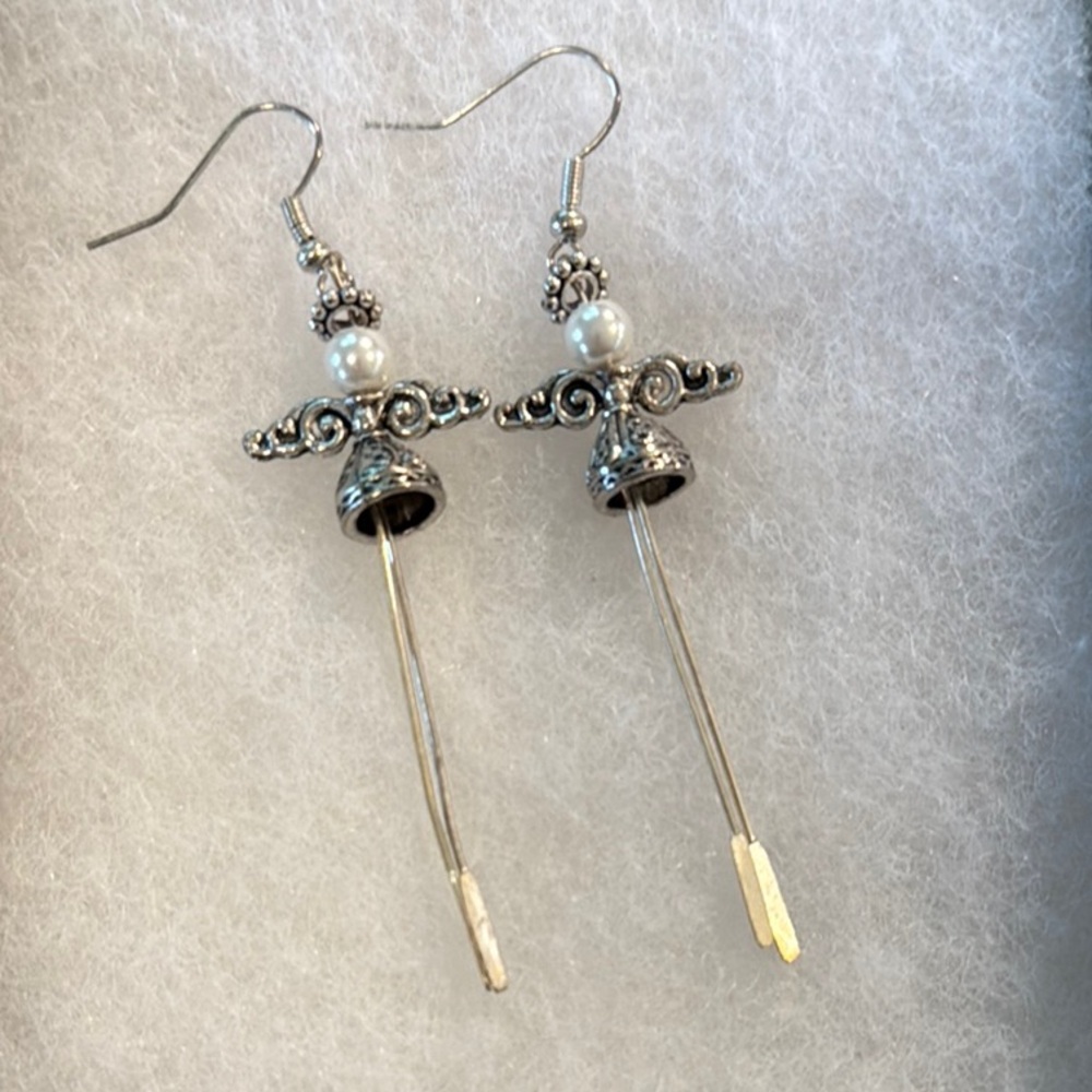 Women’s Silver Dangle Angel Earrings Hand Crafted
